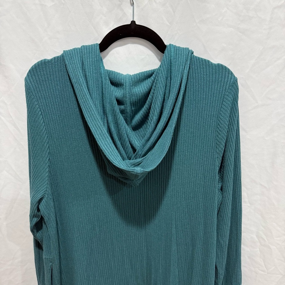 Athleta Harmony Pose Wrap Long Cardigan Hoodie‎ Teal Blue Large Oversized Lounge - Picture 9 of 11
